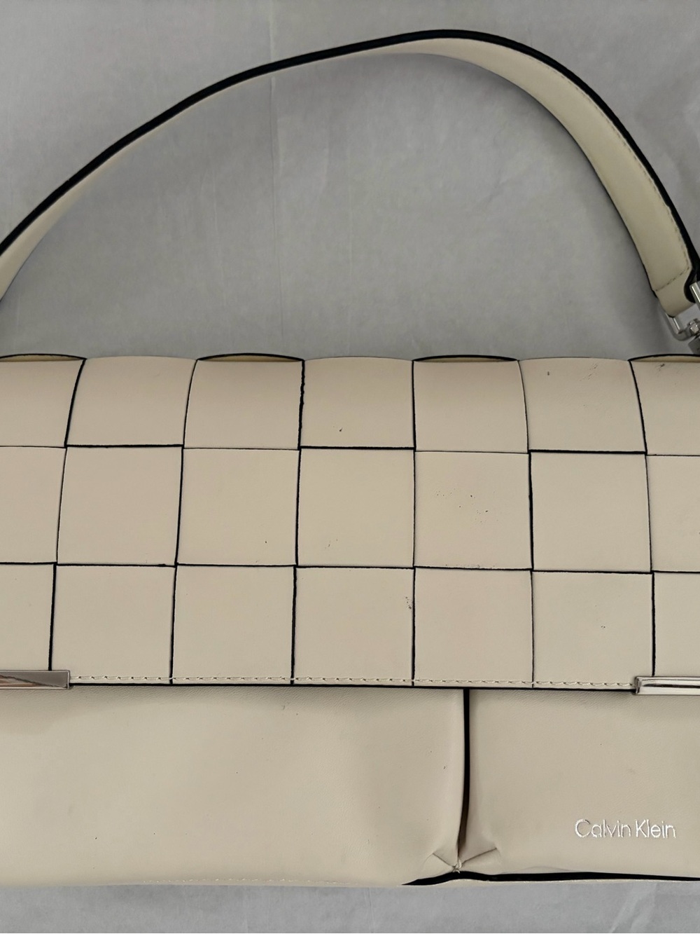 Calvin Klein Cream Woven Shoulder Bag